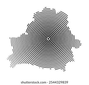 Abstract map of Belarus showing the country with concentric black tapering lines