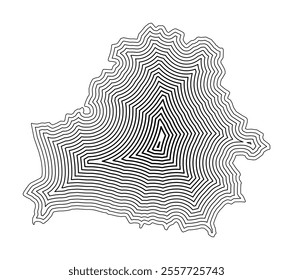 Abstract map of Belarus showing the country border buffered inside with black tapering lines