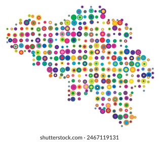 Mapa Abstractas de Bélgica dibujado con círculos superpuestos de colores como dulces o caramelos
