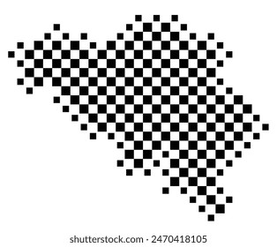 Abstract map of Belgium showing the country with a pattern of black and white squares like a chessboard