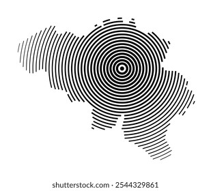 Abstract map of Belgium showing the country with concentric black tapering lines