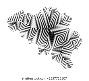 Abstract map of Belgium showing the country border buffered inside with black tapering lines