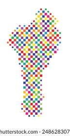 Abstrakte Karte von Benin mit einem Muster von bunten Quadraten wie ein Schachbrett