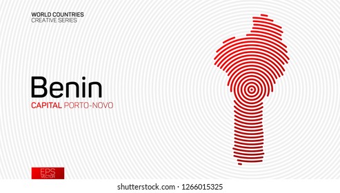 Abstract map of Benin with red circle lines