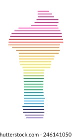 Abstract map of Benin showing the area of the country with horizontal parallel lines in rainbow colors