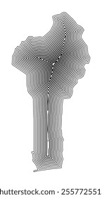 Abstract map of Benin showing the country border buffered inside with black tapering lines