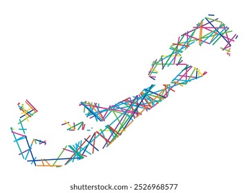 Mapa das Bermudas mostrando o país com cruzamentos aleatórios linhas coloridas como uma teia de aranha