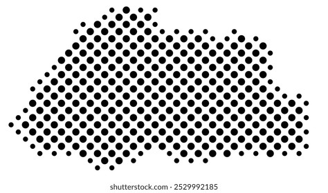 Abstract map of Bhutan with a pattern of black circles like a chessboard