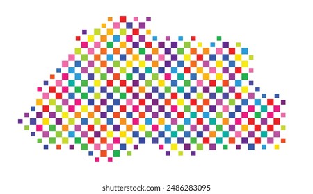 Abstract map of Bhutan with a pattern of colorful squares like a chess board