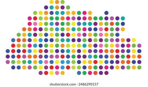 Abstract map of Bhutan showing the area of the country with a pattern of colorful circles
