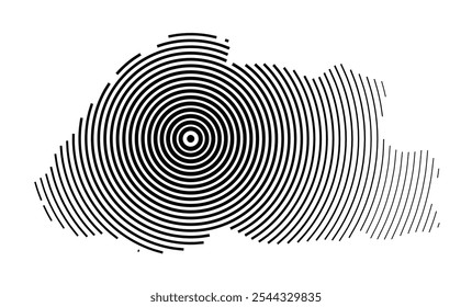Abstract map of Bhutan showing the country with concentric black tapering lines