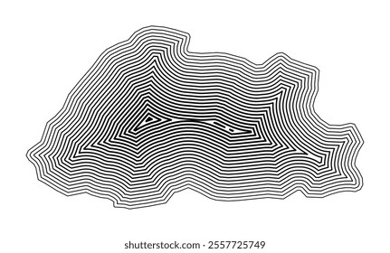 Abstract map of Bhutan showing the country border buffered inside with black tapering lines