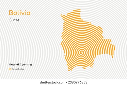 Abstract Map of Bolivia in a Circle Spiral Pattern with a Capital of Sucre. Latin America Set.	