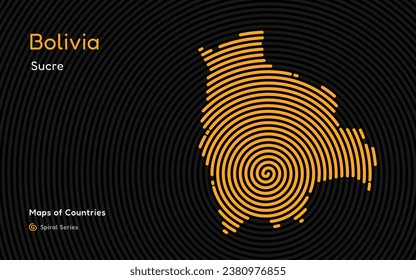 Abstract Map of Bolivia in a Circle Spiral Pattern with a Capital of Sucre. Latin America Set.	
