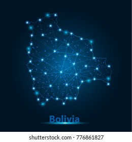Abstract map of bolivia with nodes linked by lines arranged. 3d mesh .vector illustration.
