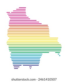 Abstrakte Landkarte von Bolivien, die das Gebiet des Landes mit Horizontalen Parallelen in Regenbogenfarben zeigt