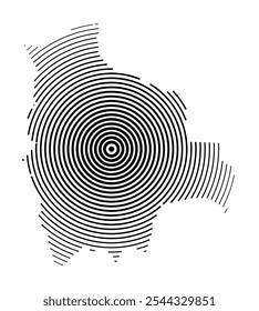 Abstract map of Bolivia showing the country with concentric black tapering lines