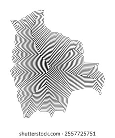 Abstract map of Bolivia showing the country border buffered inside with black tapering lines