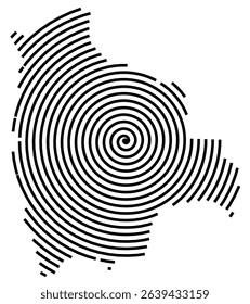Abstract map of Bolivia showing the country with a black spiral line