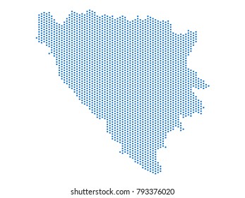 Abstract map of Bosnia and Herzegovina dots square Blue,Pixel lines. Vector illustration eps 10.