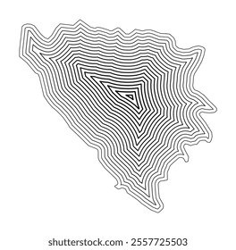 Abstract map of Bosnia and Herzegovina showing the country border buffered inside with black tapering lines