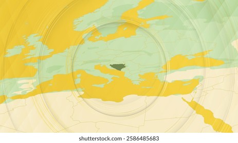 Abstract Map of Bosnia and Herzegovina and Surrounding Regions with Circular Patterns. Vibrant Abstract Map.