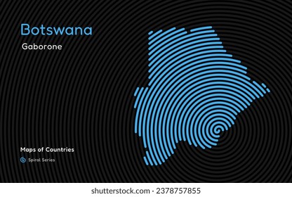 Abstract Map of Botswana in a Circle Spiral Pattern with a Capital of Gabarone. African Set.