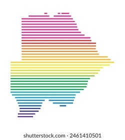 Abstrakte Landkarte von Botswana, die das Gebiet des Landes mit Horizontalen Parallelen in Regenbogenfarben zeigt