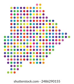 Abstract map of Botswana showing the area of the country with a pattern of colorful circles