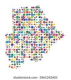 Abstract map of Botswana. Abstract map showing the country with a pattern of overlapping colorful squares like candies