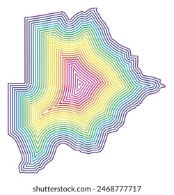 Abstrakte Landkarte von Botswana, die das Land mit konzentrischen Regenbogenringen zeigt.