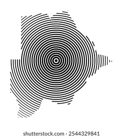 Abstract map of Botswana showing the country with concentric black tapering lines