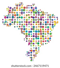 Abstract map of Brazil drawn with overlapping colored circles like sweets or candies
