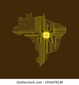 Abstract map of Brazil. Brazil in the form of an electronic circuit. Brazil map.