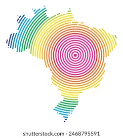 Abstract map of Brazil showing the area ot the country with concentric rings in rainbow colors like a shooting target.