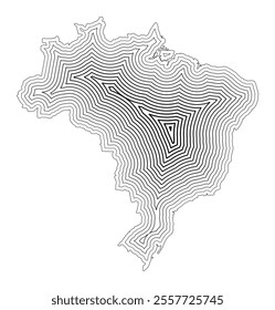 Abstract map of Brazil showing the country border buffered inside with black tapering lines