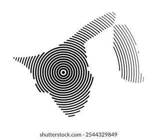 Abstract map of Brunei showing the country with concentric black tapering lines