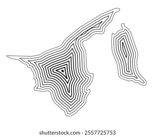 Abstract map of Brunei showing the country border buffered inside with black tapering lines