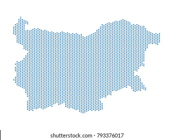 Abstract map of Bulgaria dots square Blue,Pixel lines. Vector illustration eps 10.