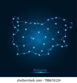 Abstract map of Bulgaria with nodes linked by lines arranged. 3d mesh .vector illustration.