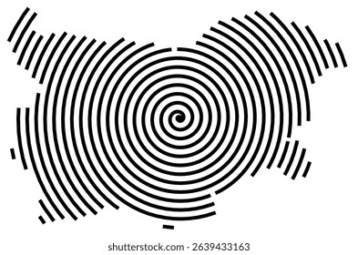 Abstract map of Bulgaria showing the country with a black spiral line