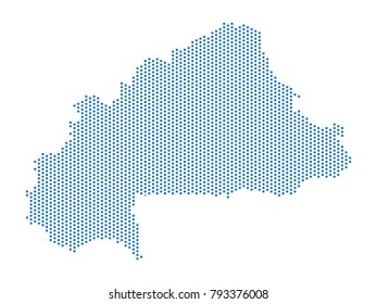 Abstract map of Burkina Faso dots square Blue,Pixel lines. Vector illustration eps 10.