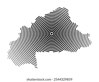 Abstract map of Burkina Faso showing the country with concentric black tapering lines