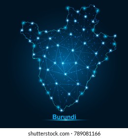 Abstract map of Burundi with nodes linked by lines arranged. 3d mesh .vector illustration.