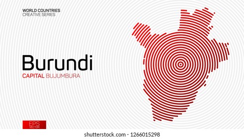 Abstract map of Burundi with red circle lines