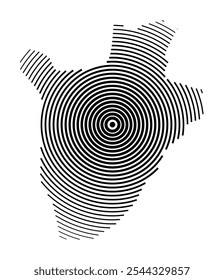 Abstract map of Burundi showing the country with concentric black tapering lines