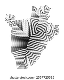 Abstract map of Burundi showing the country border buffered inside with black tapering lines