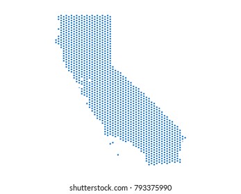 Abstract map of California dots square Blue,Pixel lines. Vector illustration eps 10.
