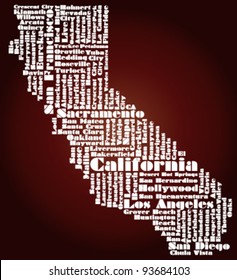 abstract map of California state - word cloud