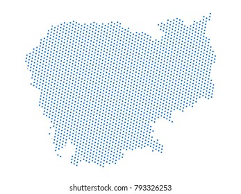 Abstract map of Cambodia dots planet Blue, lines. Vector illustration eps 10.
